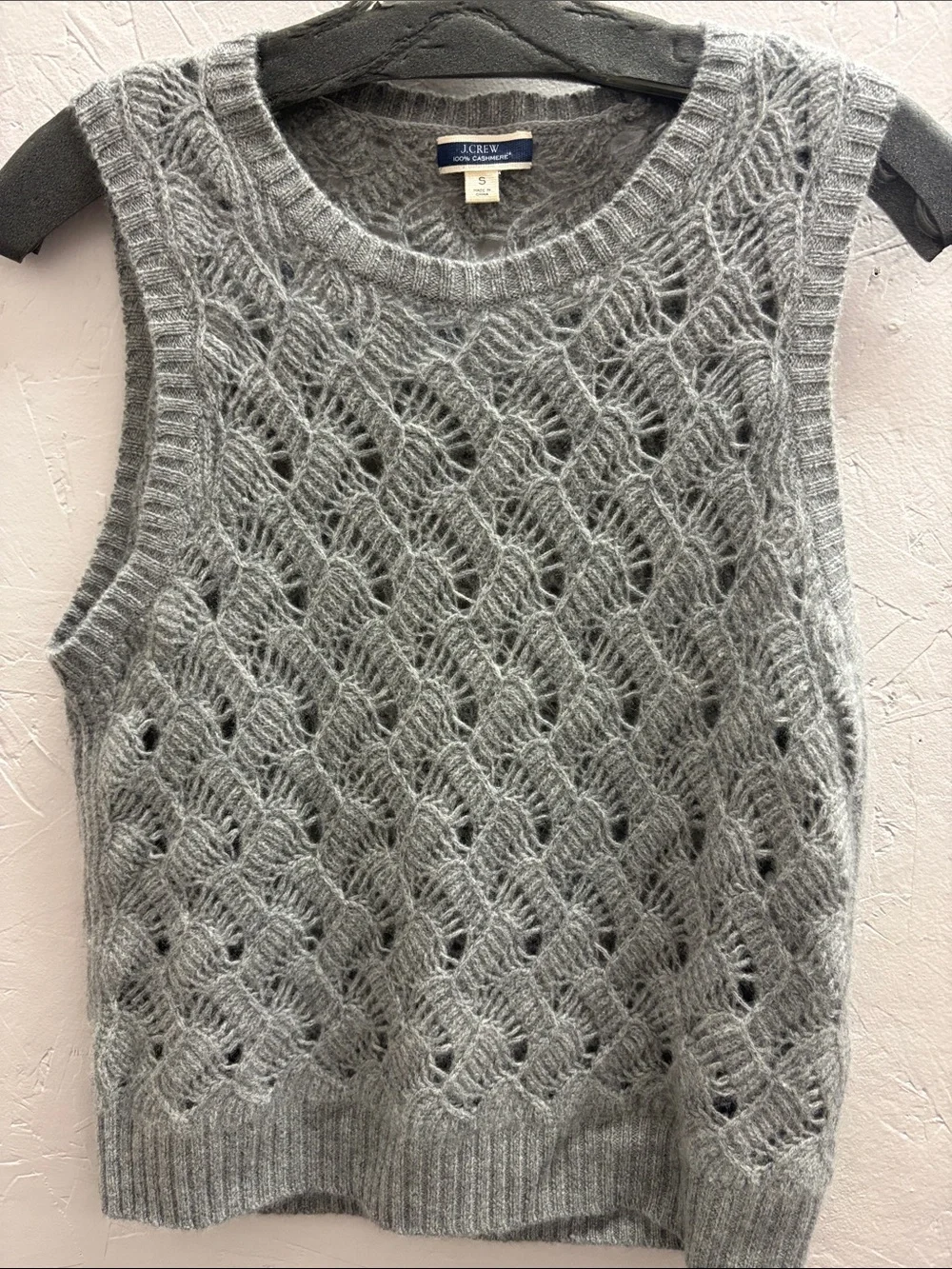 J. Crew Cashmere Pointelle Open-Knit Sweater Vest, Heather Gray